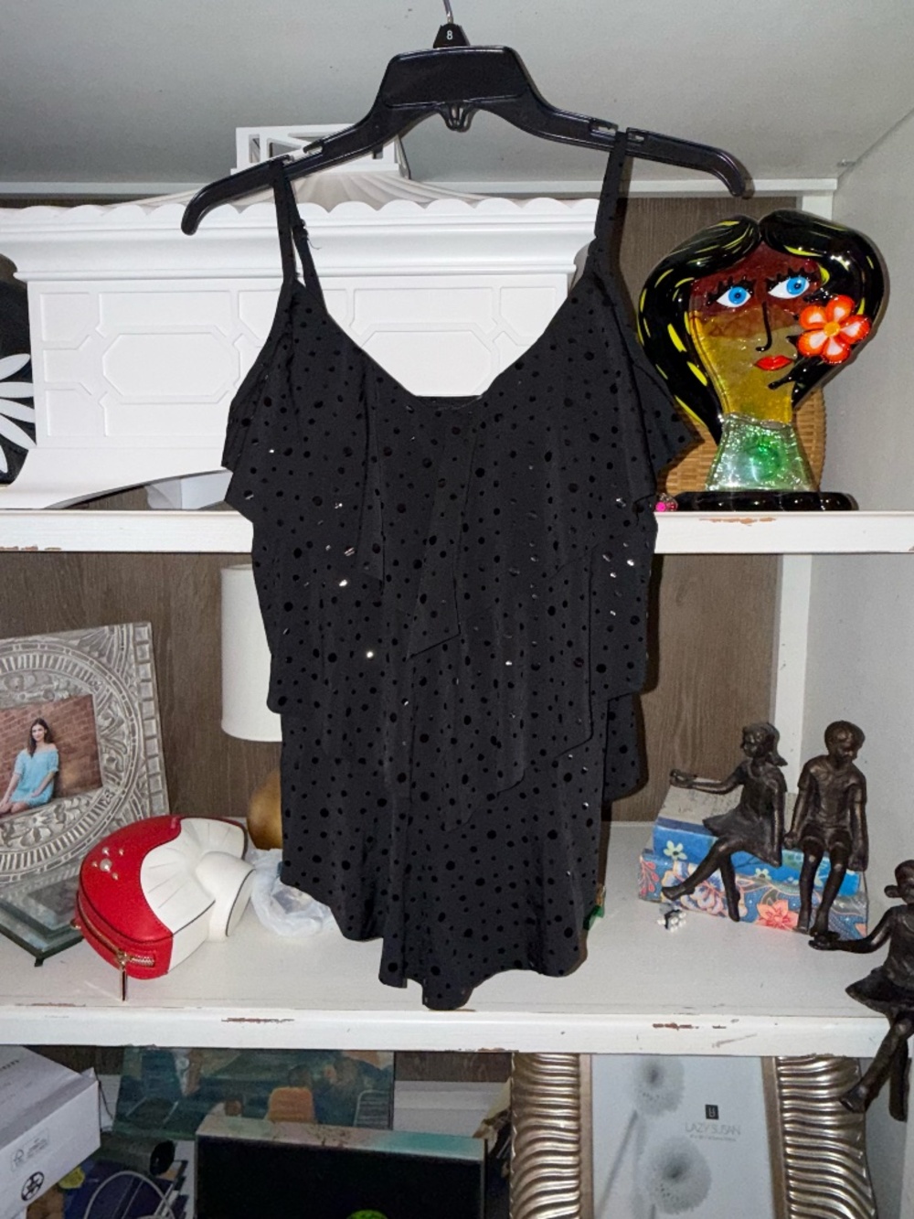 Magicsuit sz 8 black tankini rita? embellished ruffled swimsuit top - Picture 2 of 4